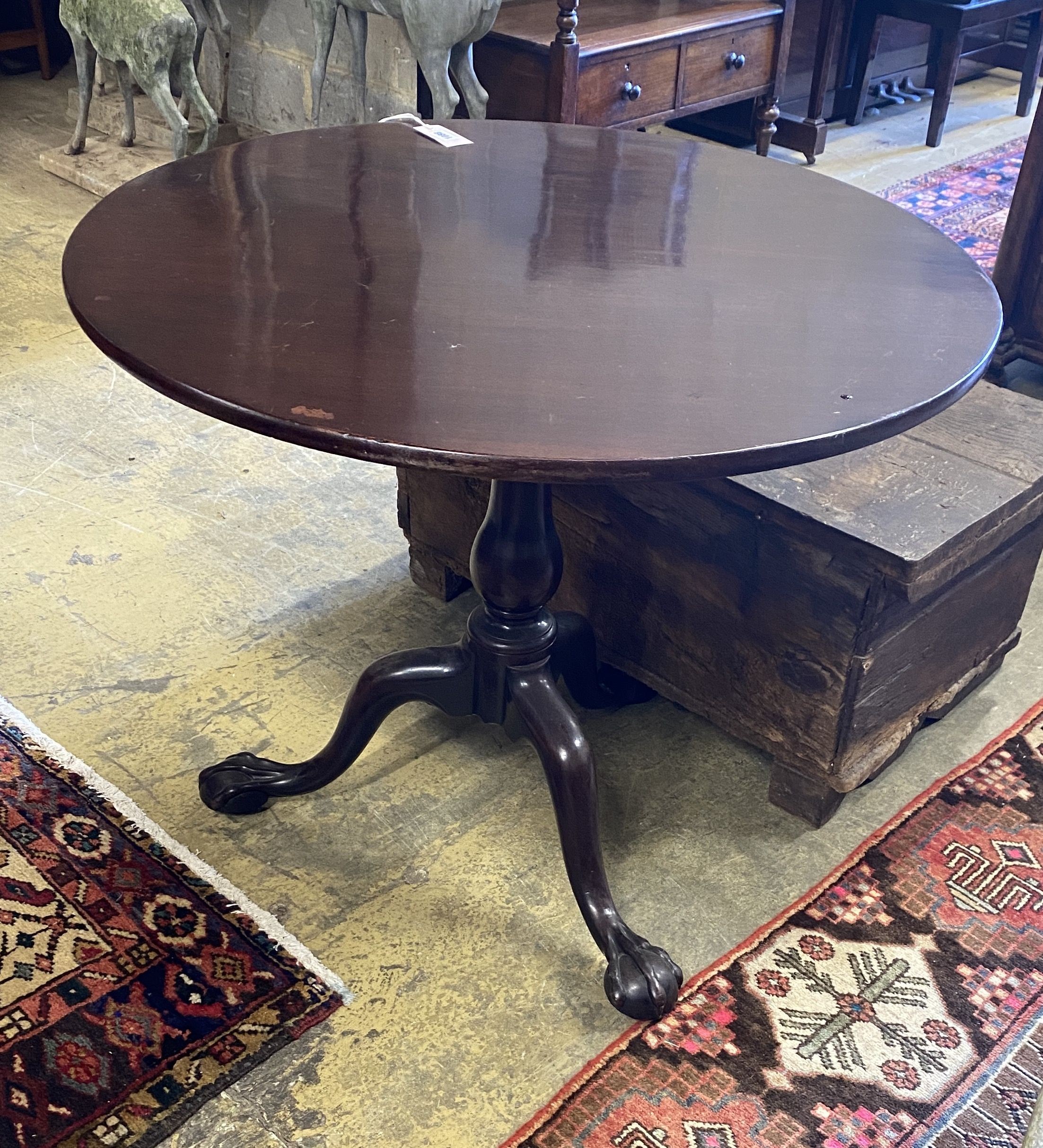 An 18th century mahogany circular bird cage tea table, diameter 84cm, height 71cm